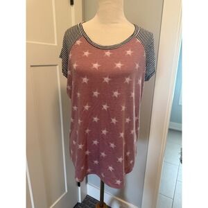 Chris & Carol Plus Size 2XL/2XG Top Stars Black Stripe Raglan‎ T-Shirt